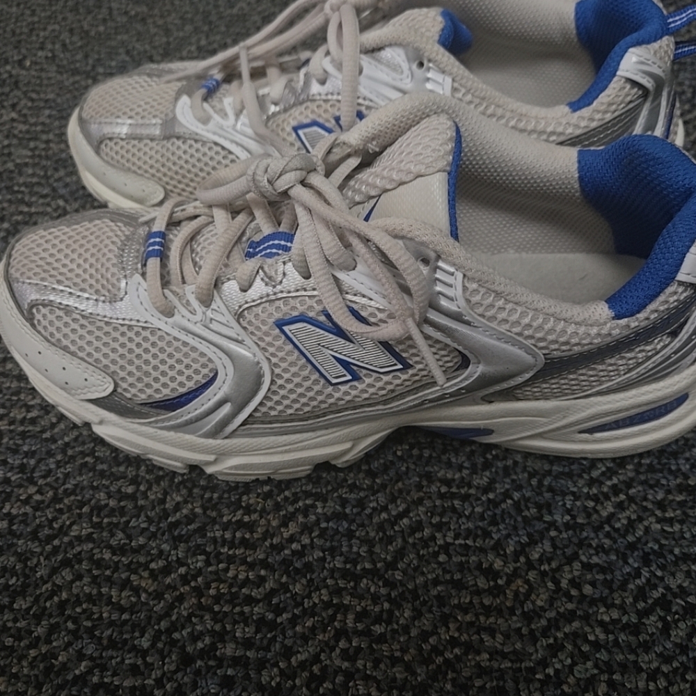 New Balance White and Blue Sneakers